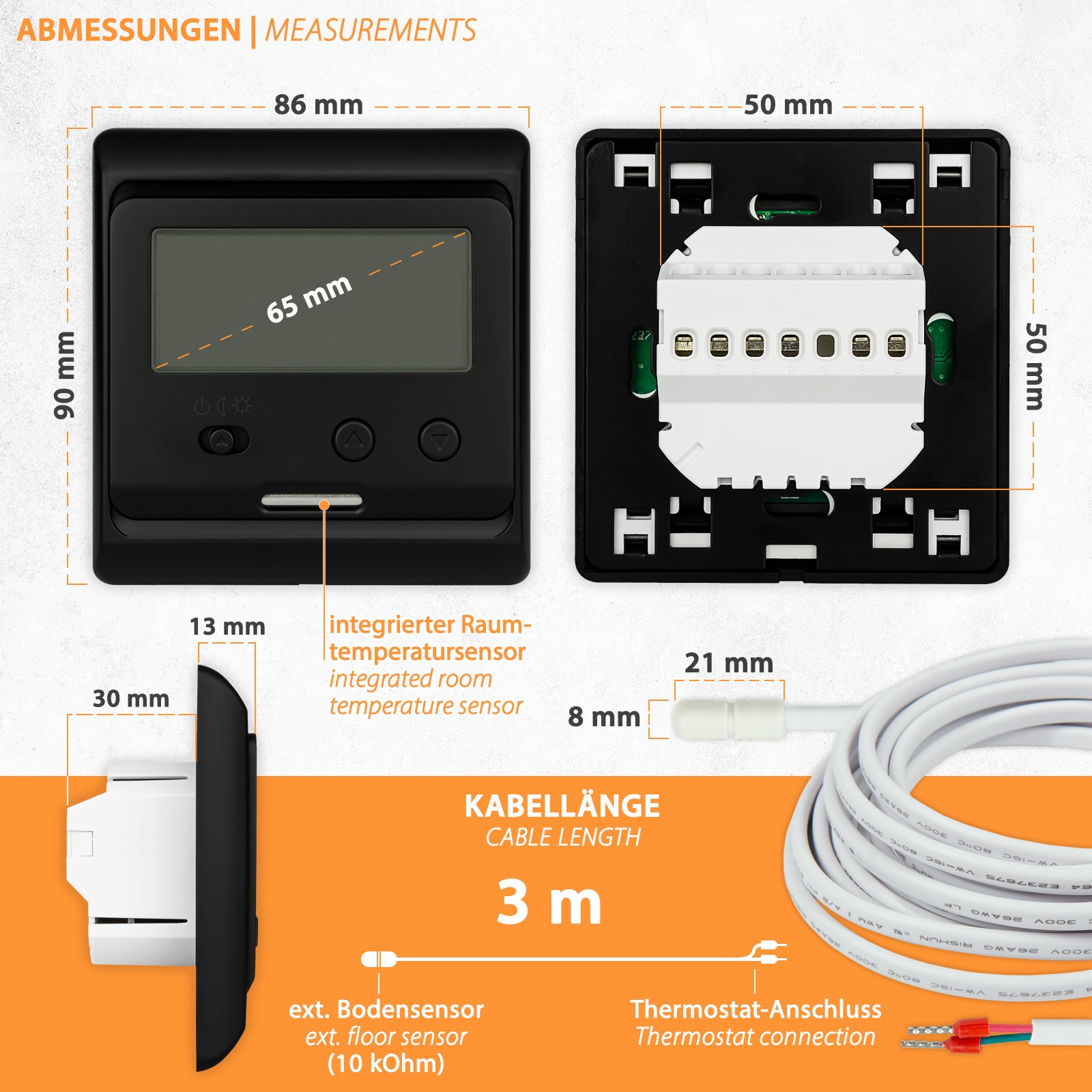 12V 24V Thermostat Temperature Controller Black Caravan Underfloor Heating Motorhome