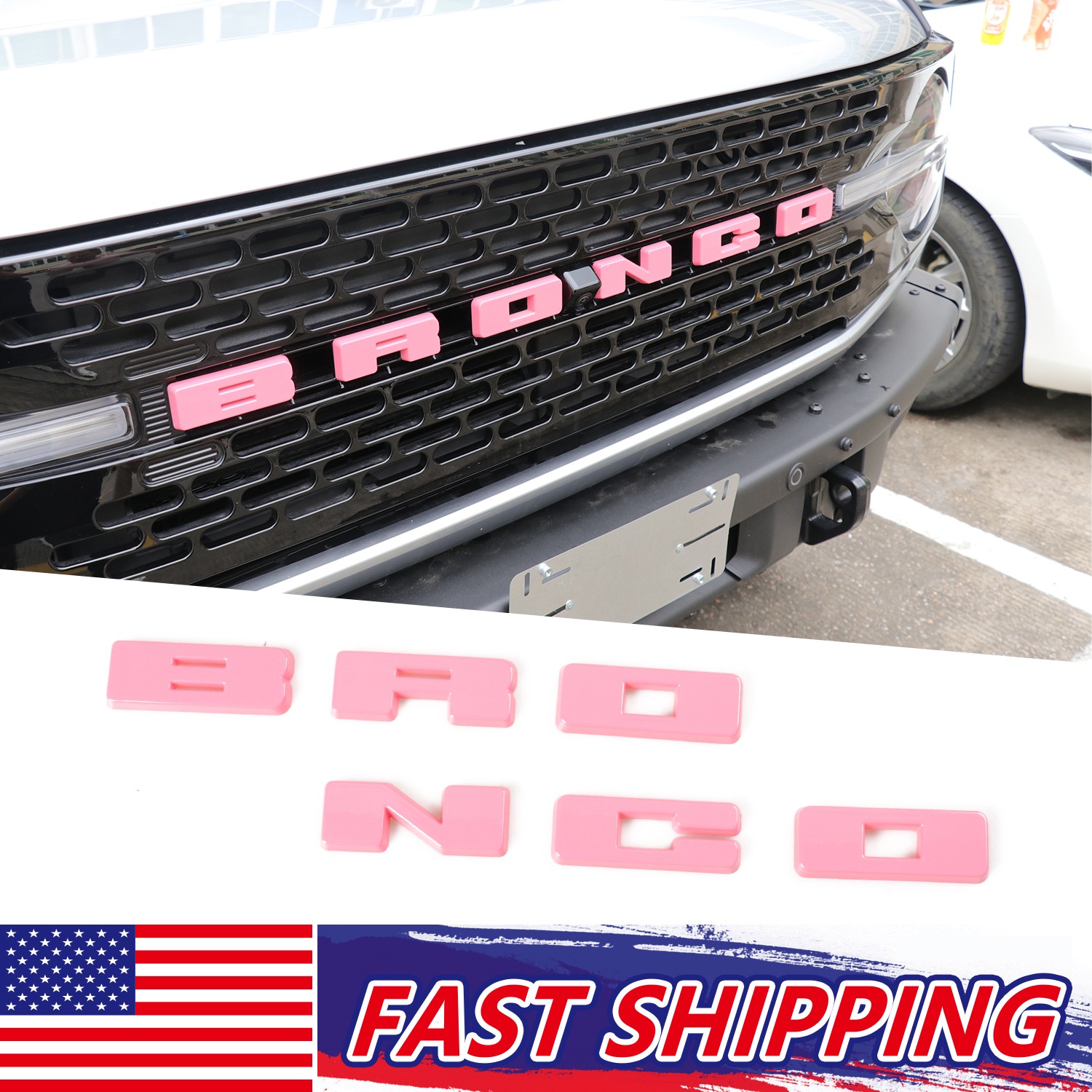Pink Grille Emblem Letter Overlay Decal Cover Trim for Ford Bronco 2021+