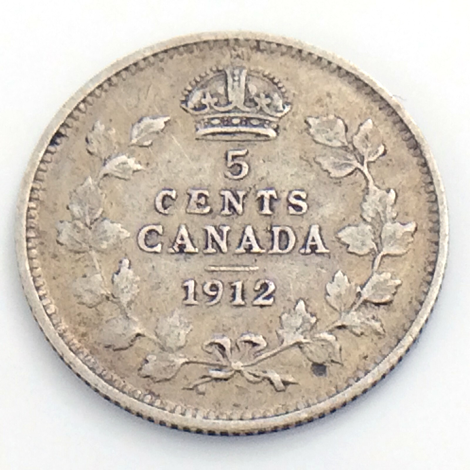 1912 Canada Five 5 Cent Small Silver Circulated Canadian George V Coin J569