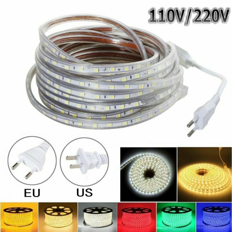 Waterproof 110V 220V 5050 LED Flexible Tape Rope Strip Light Xmas Outdoor 1- 20M