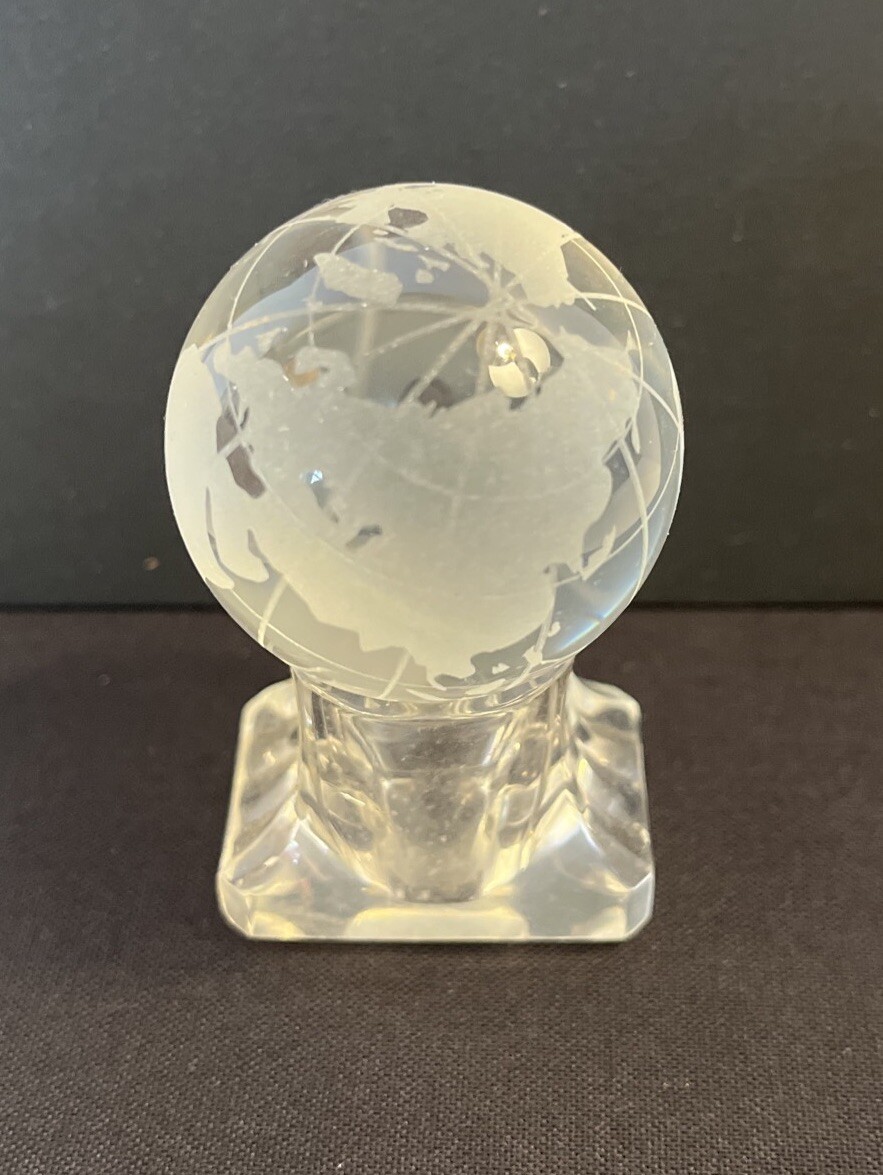 Miniature Glass World Globe On Clear Plastic Stand