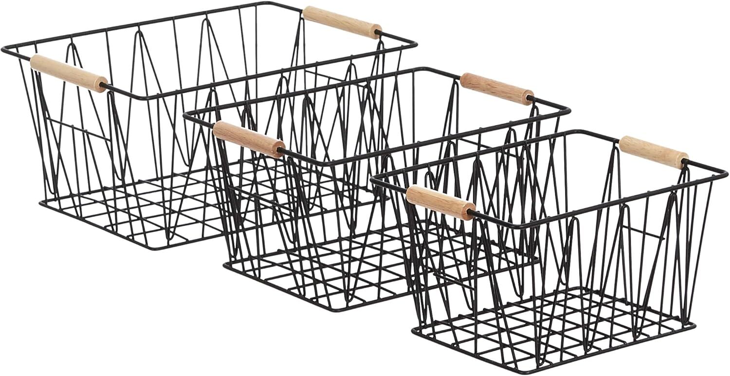 Rectangular Wire Storage Baskets, Set of 3, Standard, Black