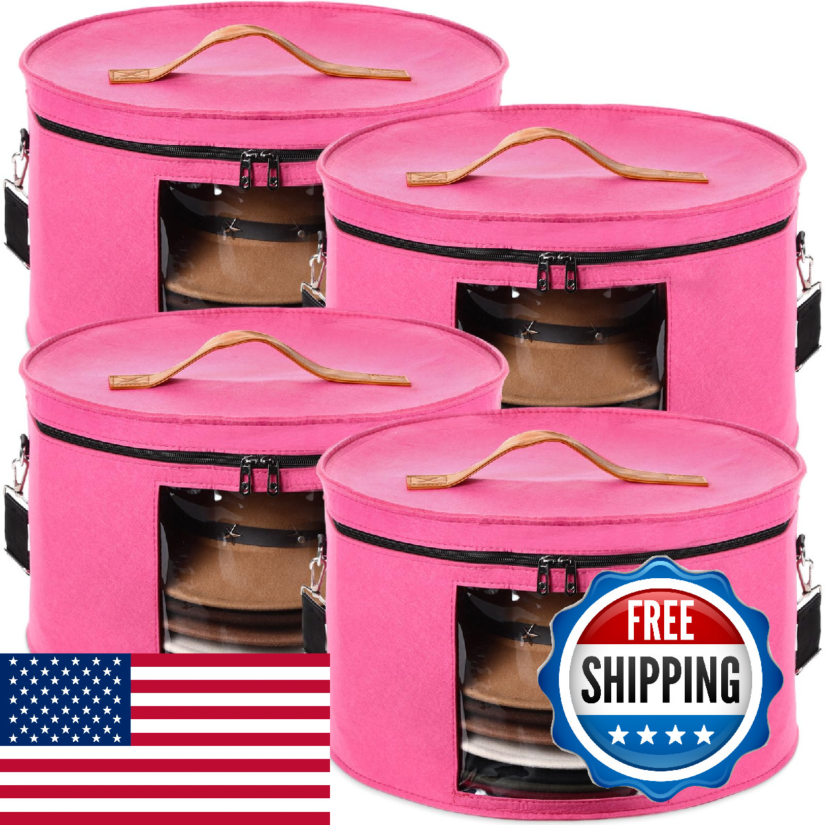 Suzile 4 Pack Large Round Foldable Hat For Women Storage Holds Up To 6-10 Hats