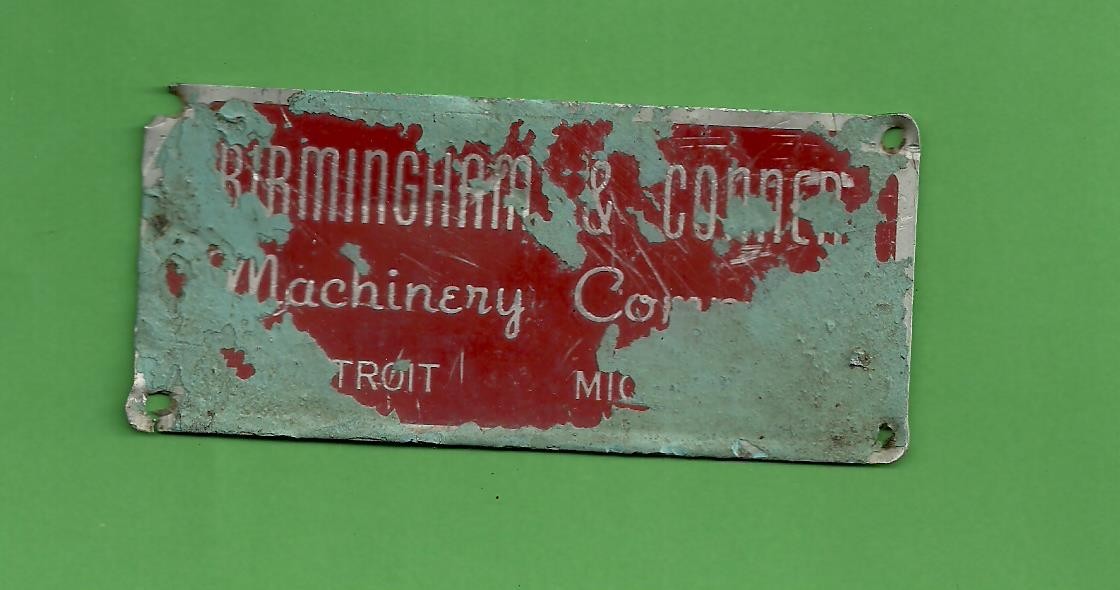 R VTG Birmingham & Conner Machine Badge Nameplate With Penny