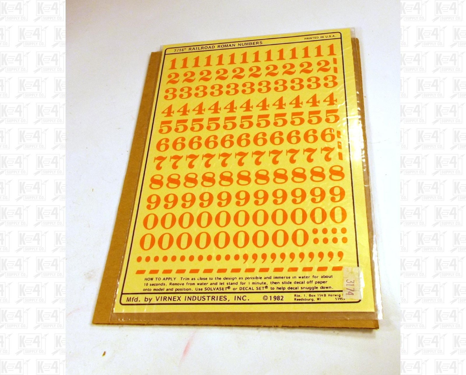 Virnex HO Decals Safety Orange 7/16 Inches Railroad Roman Number Set 3174