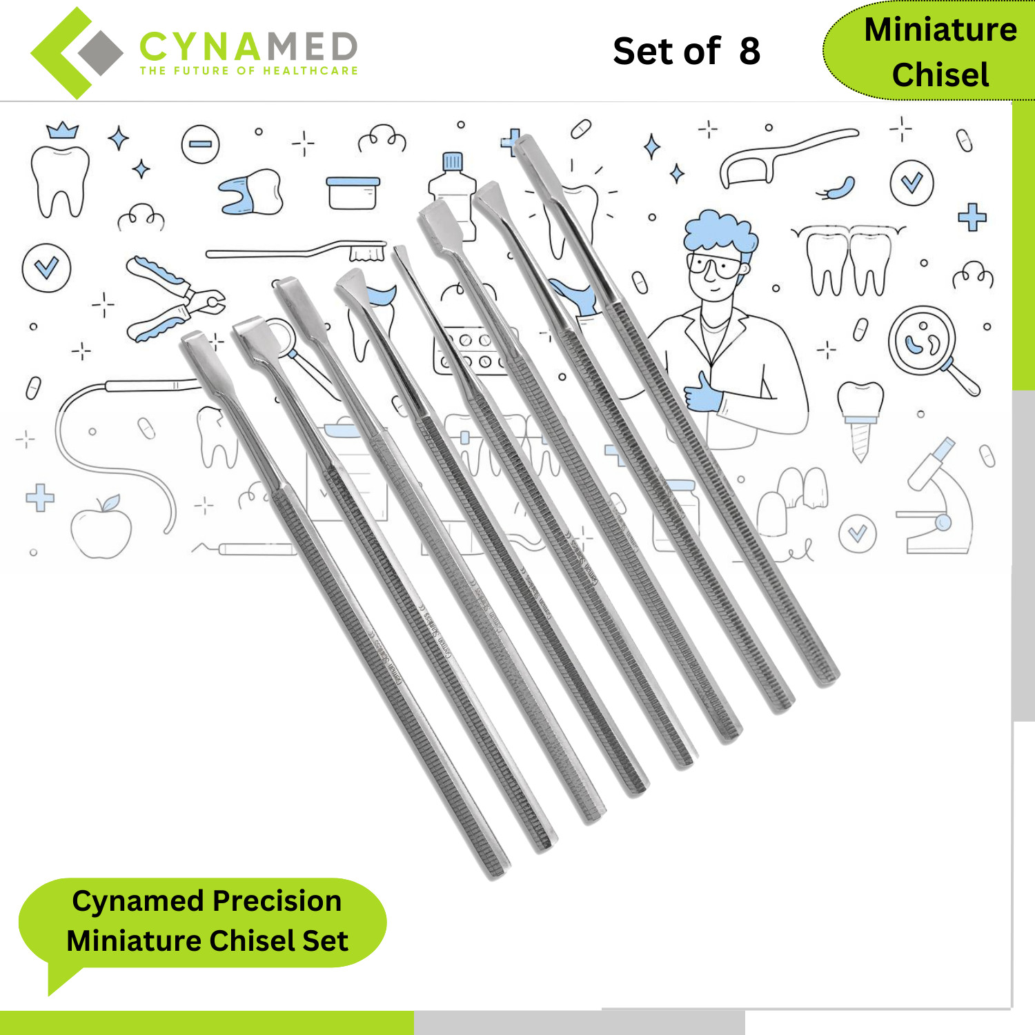 Cynamed Precision Miniature Chisel Set for Models & Crafts Stainless Steel 8 Pcs