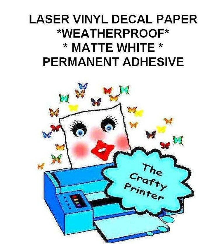 LASER WATERPROOF WHITE MATTE VINYL - Permanent Adhesive  - 1 to 5 Sheet Packs