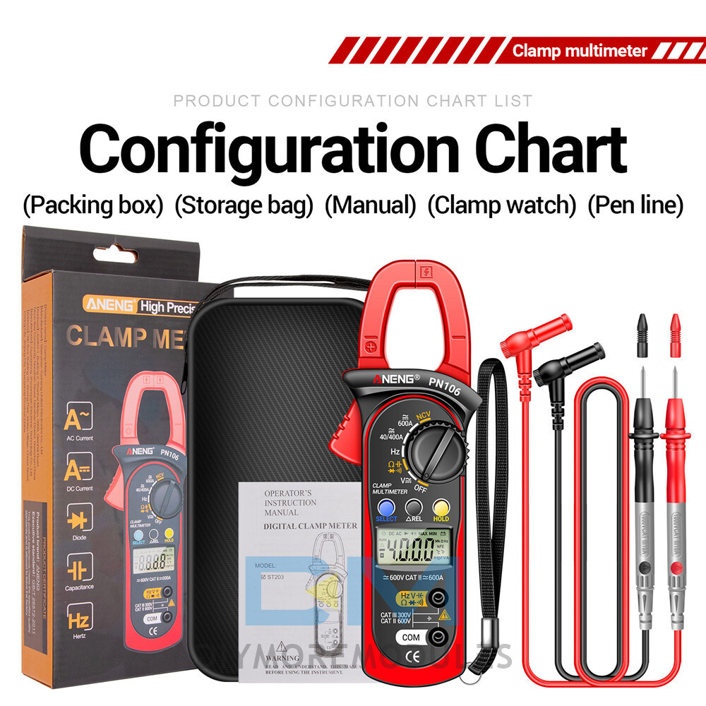 ANENG PN106 Digital Clamp Meter Multimeter Auto Range DC AC Voltage Ammeter