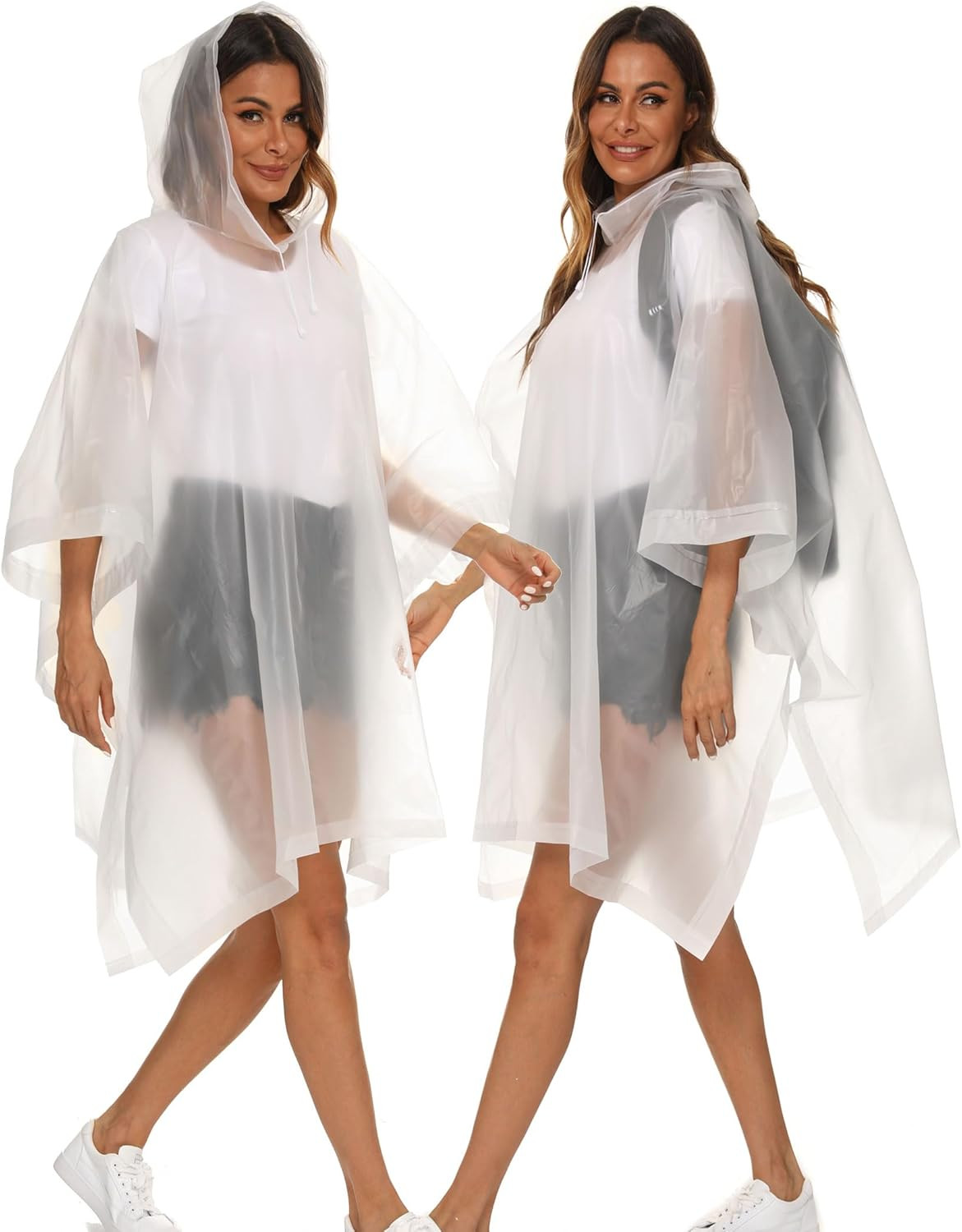 2 Pack Reusable Adult Rain Ponchos Heavy Duty Emergency Raincoat