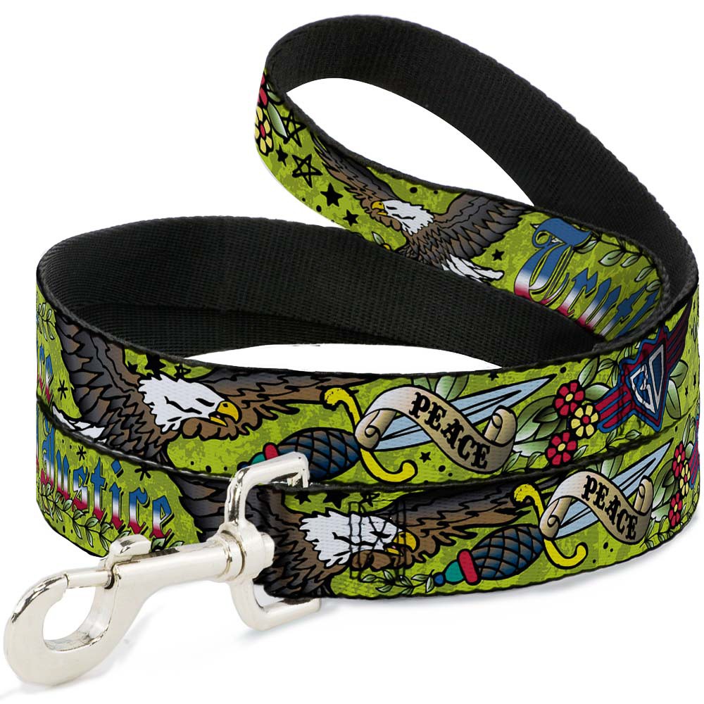 Dog Leash Truth and Justice Green NARROW 0.5"
