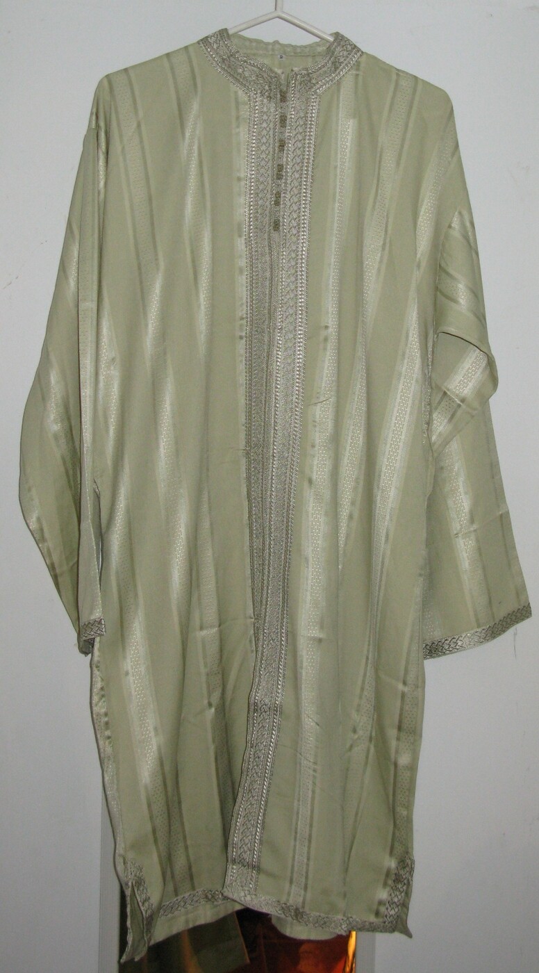 Moroccan men two piece Kaftan, Moroccan long green kaftan with matching pant