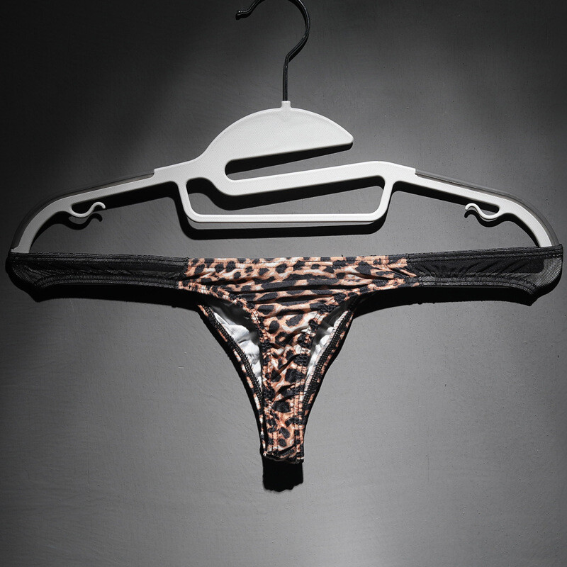 Mens Bikini Thongs Low Waist Underwear Leopard Print Panties Sexy Thongs T Back