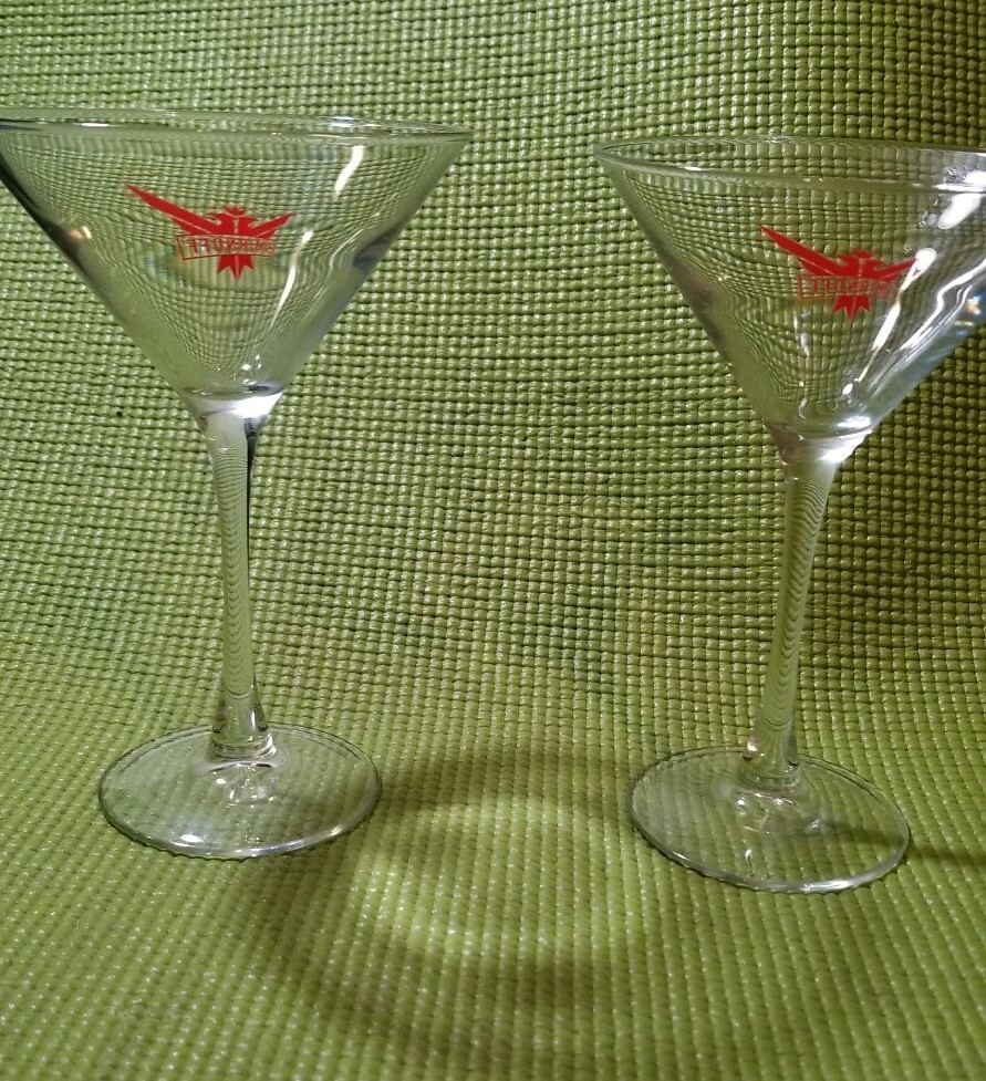 2 X Smirnoff Vodka Red Logo Martini Glasses 6.75" Tall