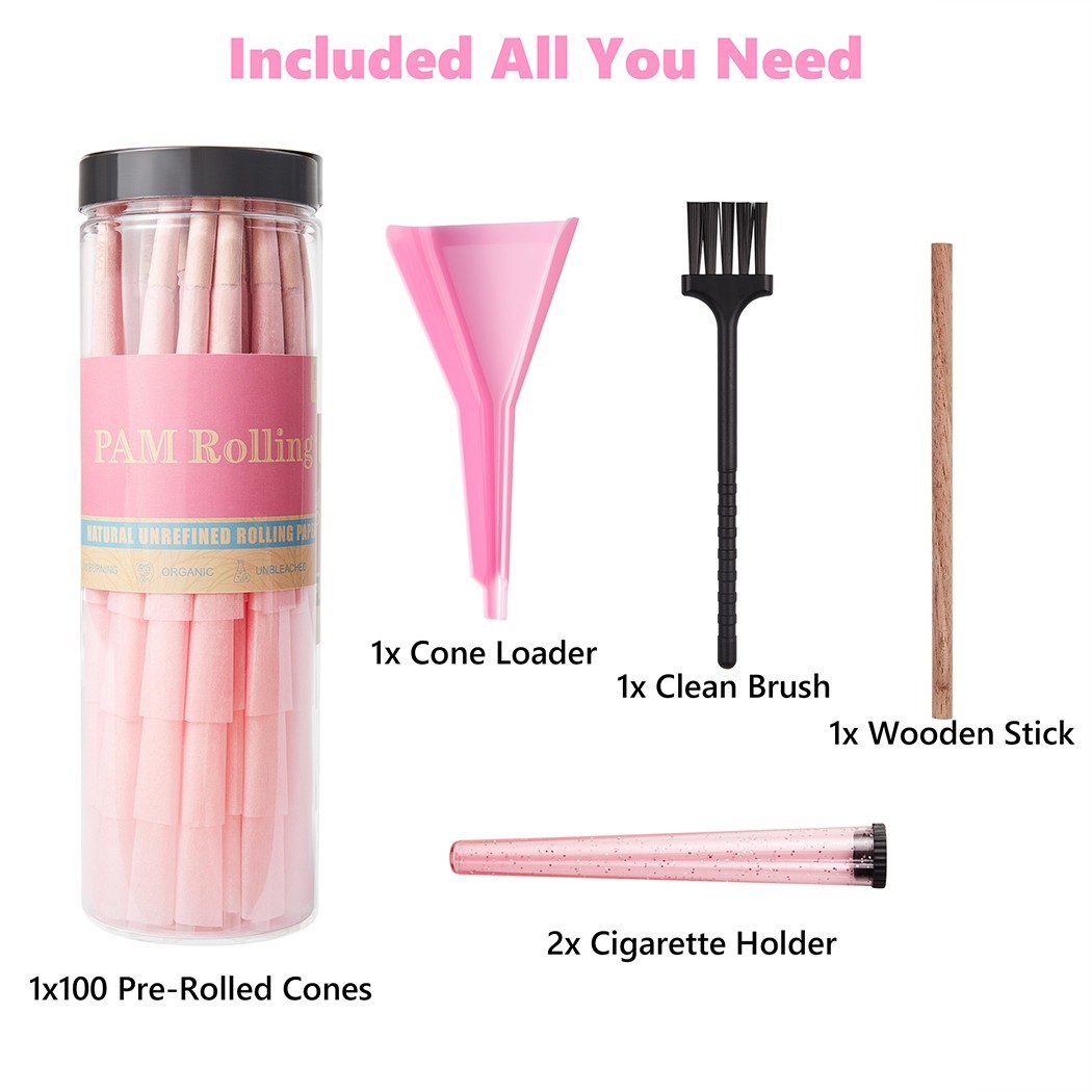 100Pack King Size W/Filter Tip Pre Rolled Cones with Cone Loader Stick and Tubes