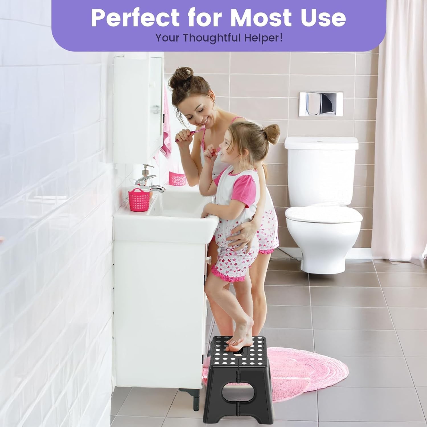 Folding Step Stool 9 Inch Non-Slip Surface & Carry Handle Sturdy Step Stool