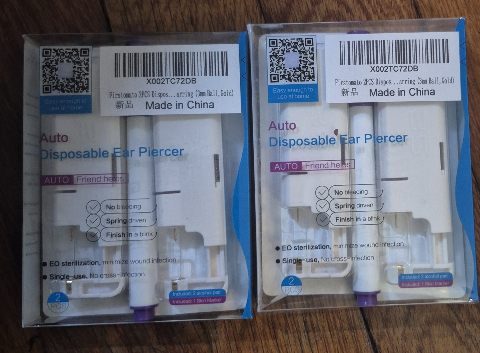 Firstomato 2PC(Lot Of 2) 4pc Total Disposable Ear Piercing Kit Ear Piercing Gun