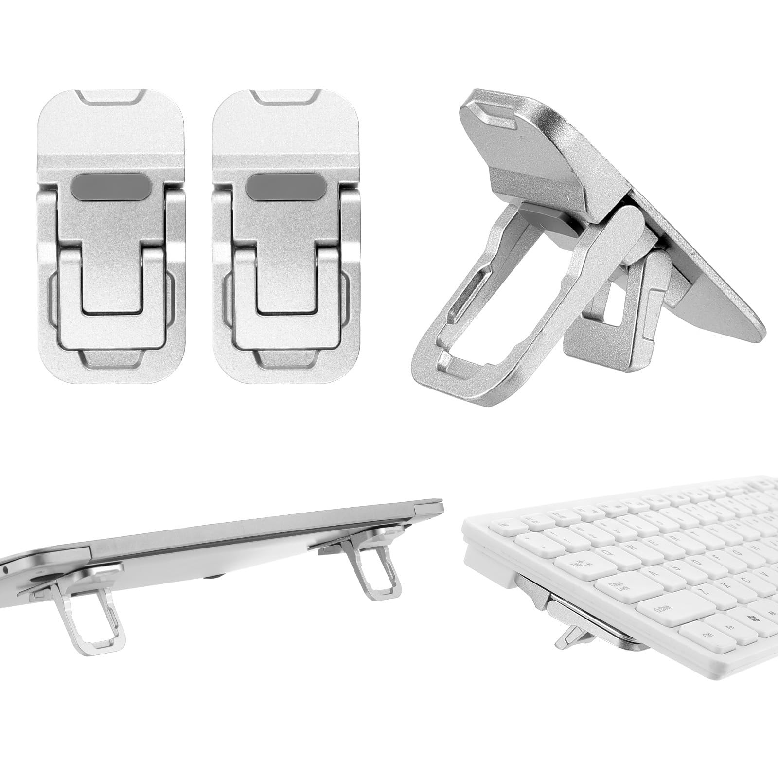 2 PCS Portable Keyboard Riser Dual Tilt Angle Foldable Laptop Stand Silver PC