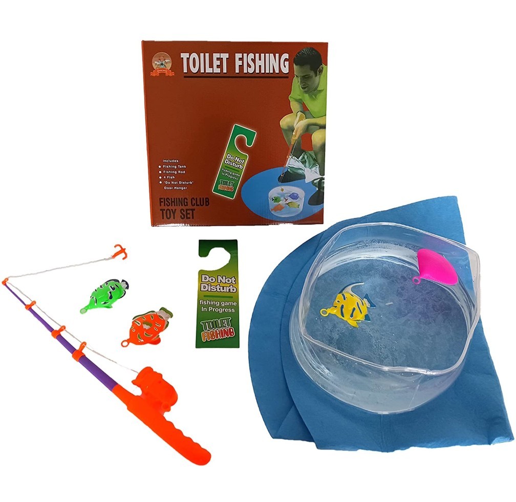 Toilet Fish Game Set for Kids Adults Fishing Rod - Bathroom Fishing Practice Toy