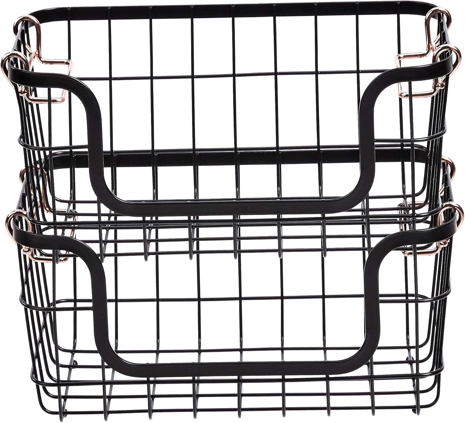 Stackable Metal Wire Rectangular Storage Baskets for Kitchen, Bathroom or Pantry