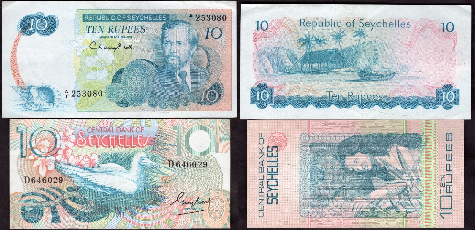 Seychelles. 10 Rupees (1976) & (1983) (WPM 19a & 28a) both NVF.