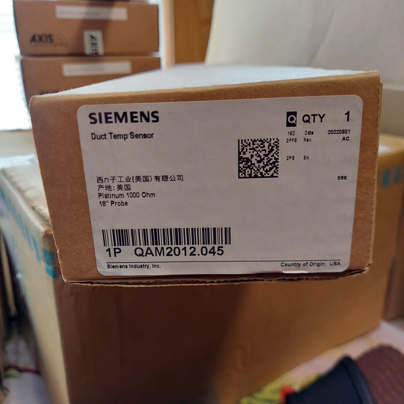 New Siemens QAM2012.045 Platinum 1000 Ohm 18" Probe Duct Temperature Sensor
