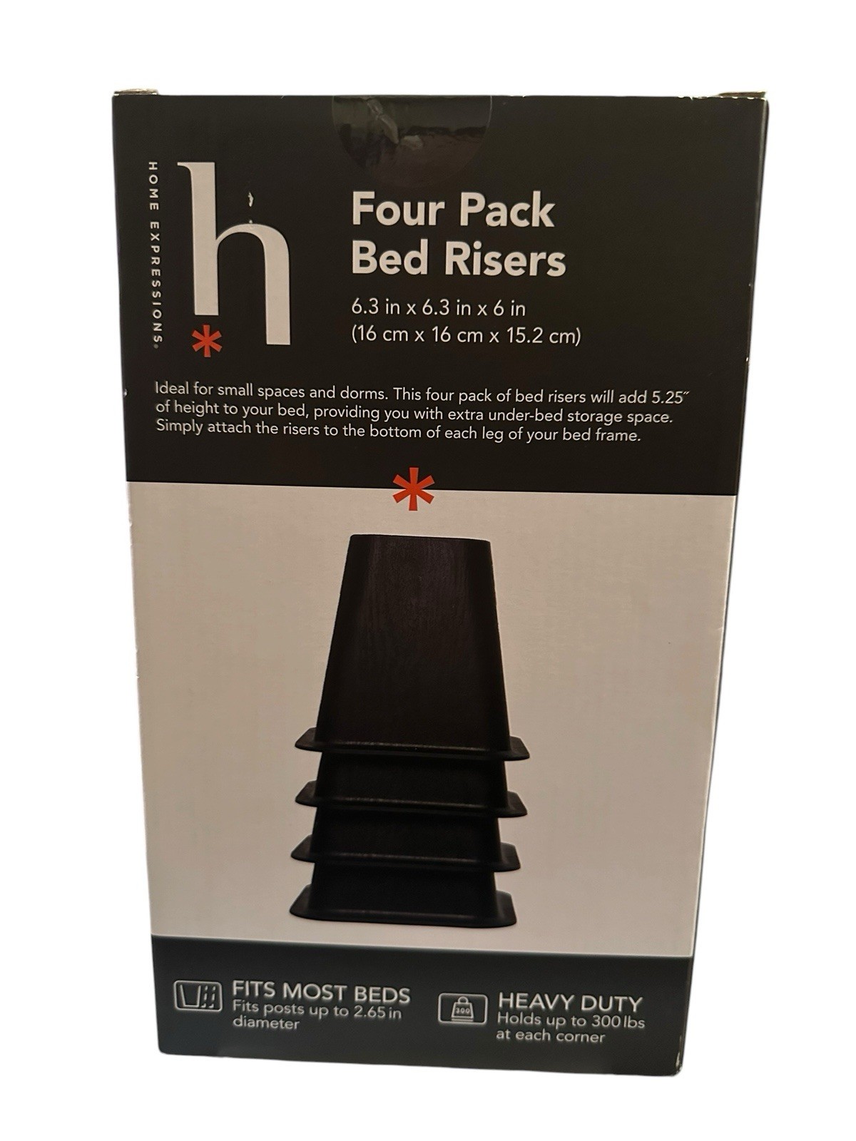 4-Pack 6" Inch Bed Risers Durable Heavy Duty Construction Black