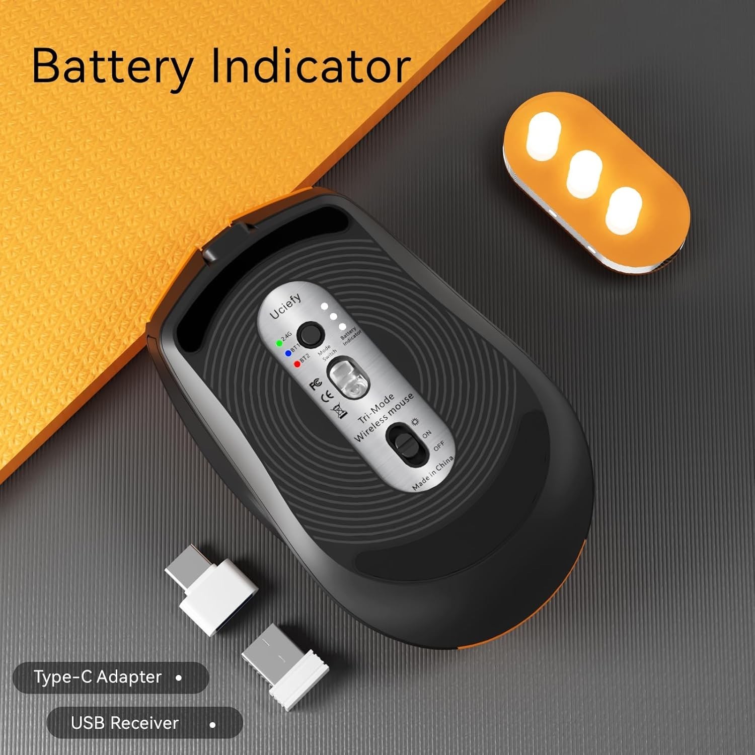 Bluetooth Wireless Mouse, (Bt5.0/5.1+2.4Ghz) USB C Rechargeable LED Mouse Batter