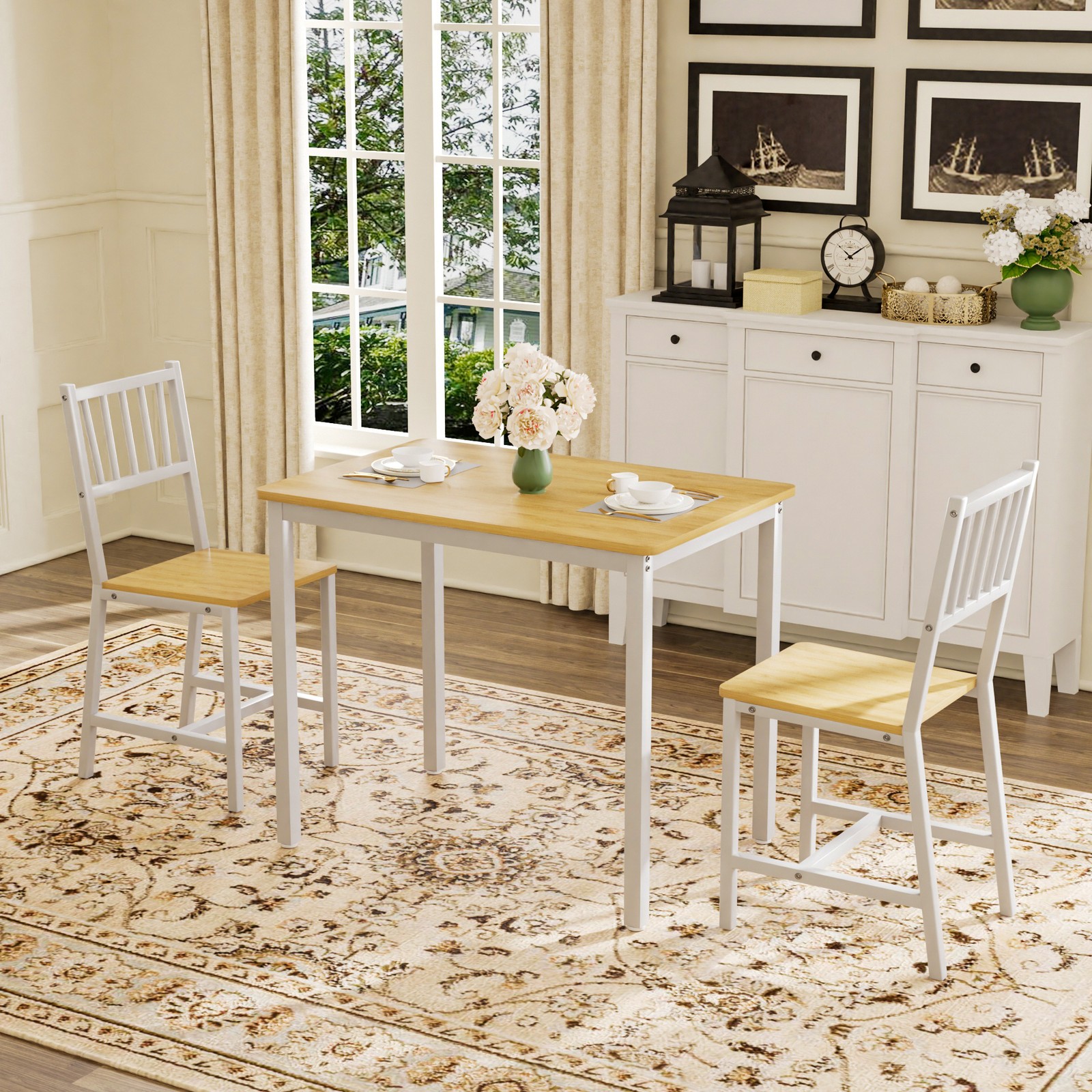 Dining Table Set Bar Table w/ 2 Dining chairs, Kitchen Table 35.4"x23.6"x 29.7"