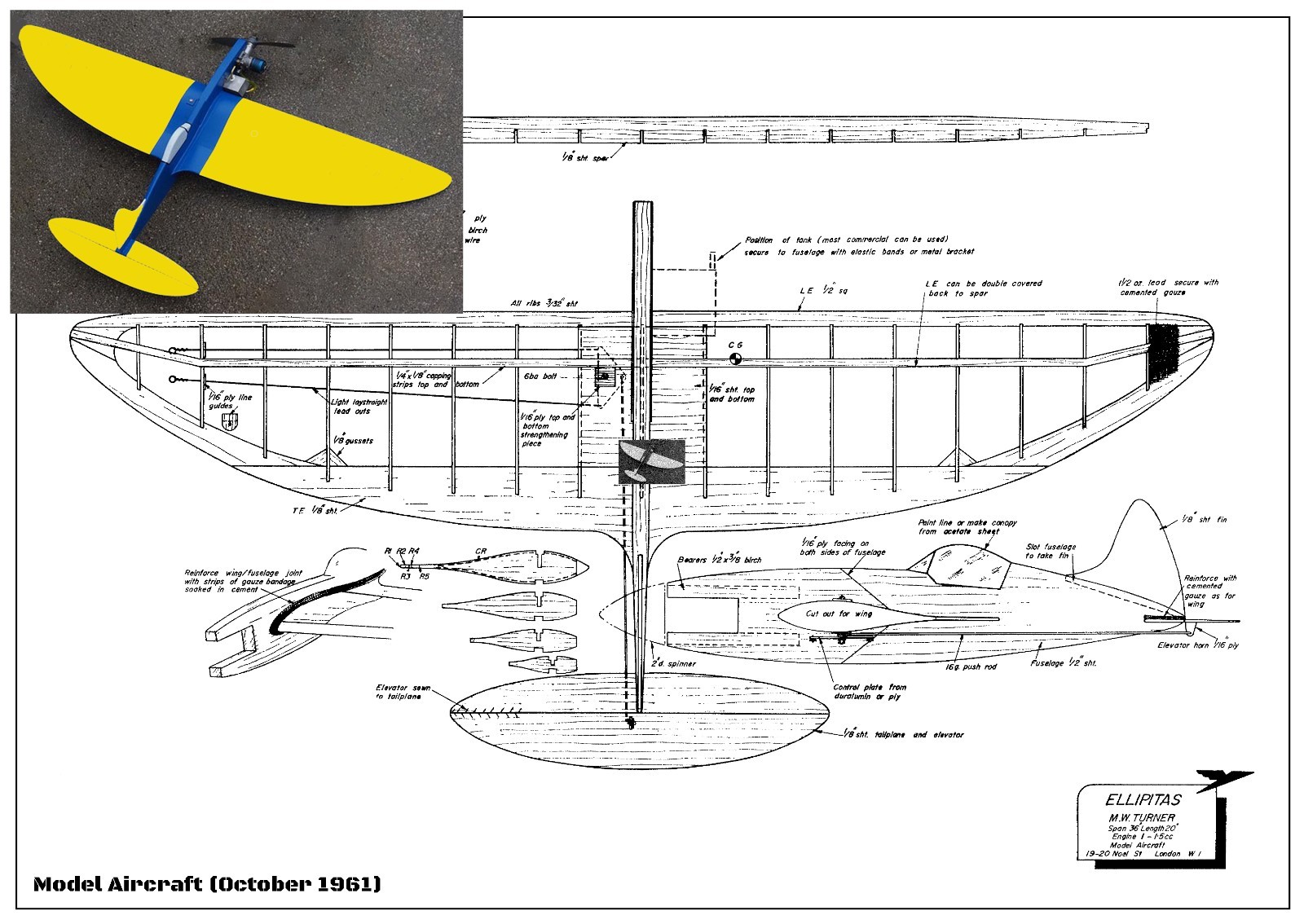 Model Airplane Plans (UC): Ellipitas 36" Span Stunt for 1-1.5cc Engines