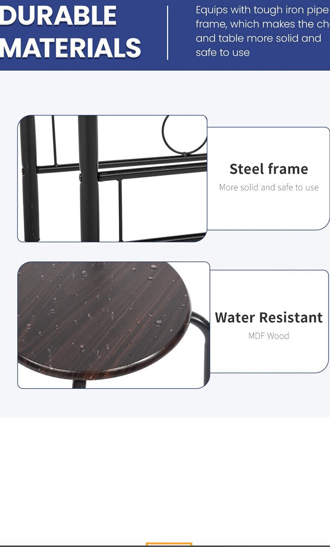 3-piece Round Table And Chair Set For Kitchen Compact Space Metal Frame