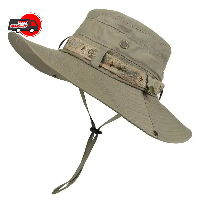 Summer Men Bucket Hat Outdoor Uv Protection Wide Brim Panama Safari Hunting