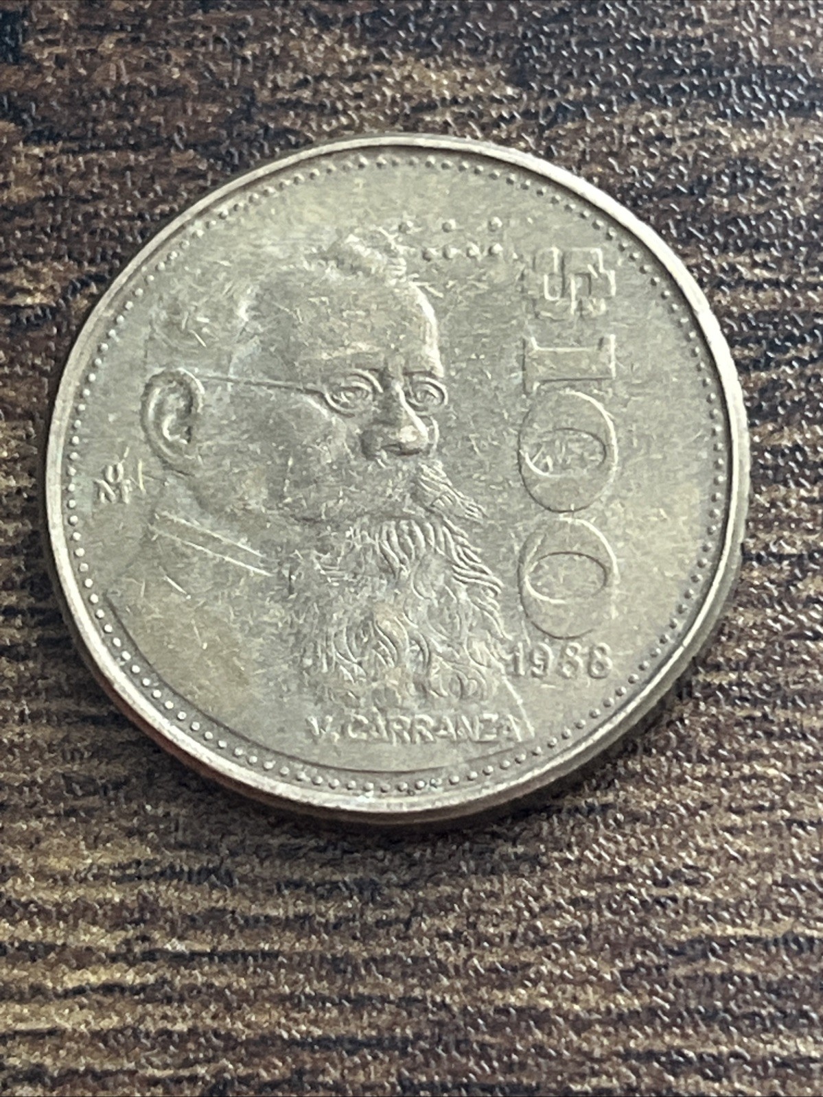1988 Mexico 100 Pesos Aluminum-Bronze V. Carranza Actual Coin TB9002*