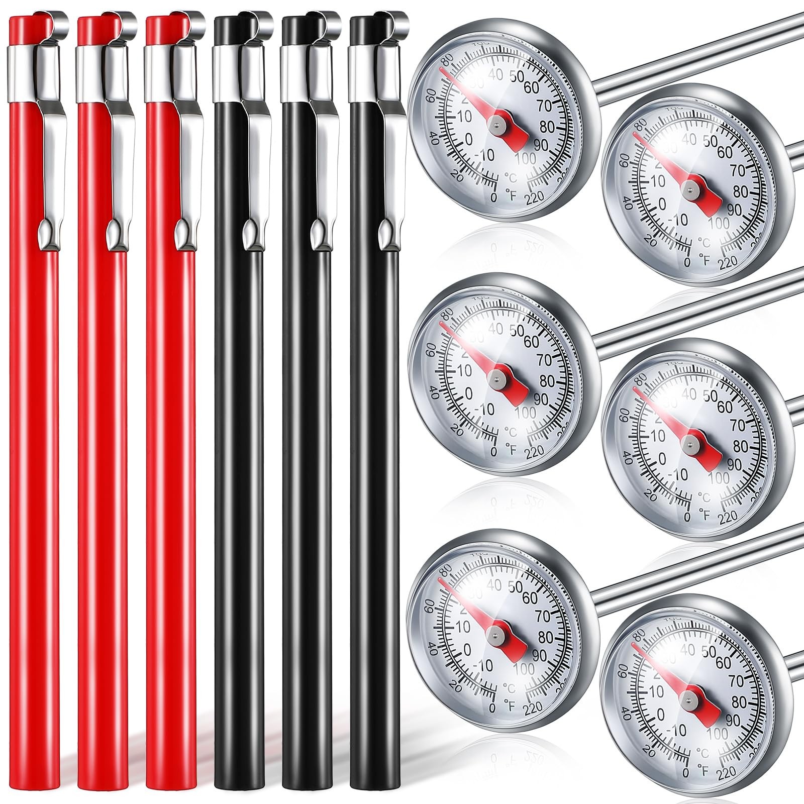 6 Pcs Stainless Steel Kitchen Thermometer with 5 Inch Long Stem 1 Inch Dial T...