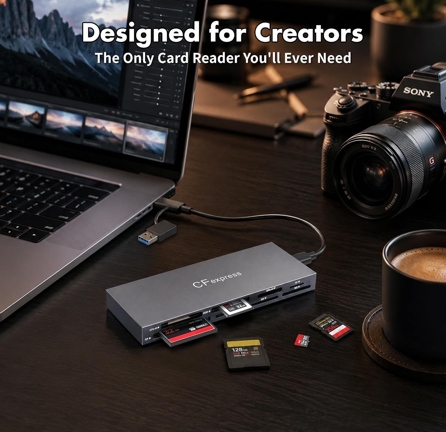 CFexpress Type B & Type A Card Reader, Professional 8-Slot USB 3.2 10Gbps Memory