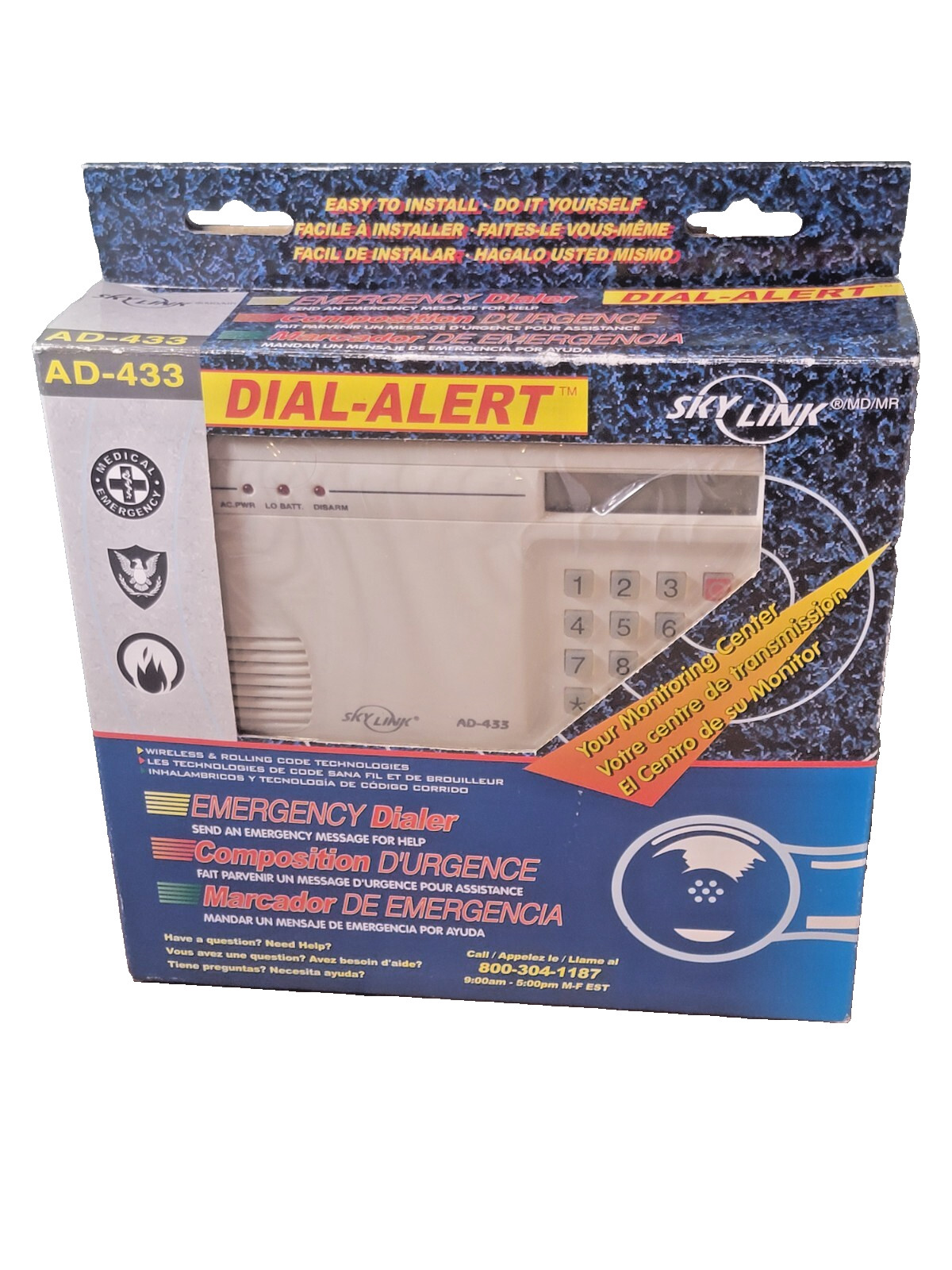 SKY-LINK DIAL-ALERT AD-433 EMERGENCY DIALER VOICE PHONE DIALER PROGRAMMABLE NEW