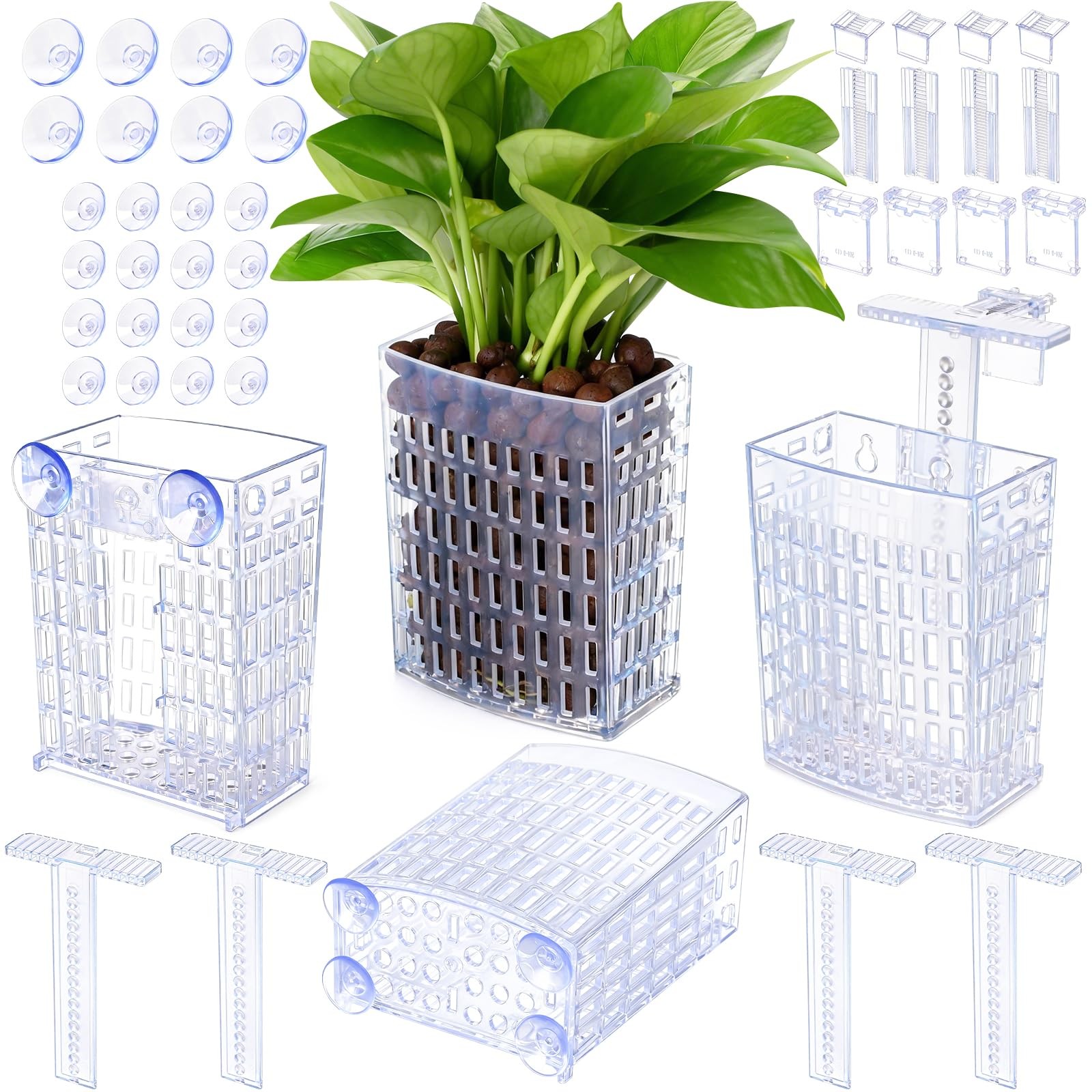 4 Pack Transparent Aquarium Plant Holder Upgraded Fish Tank Planter