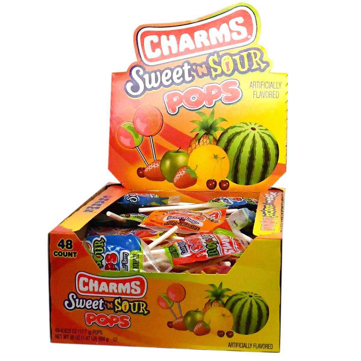 Sweet and Sour Pops, in 5 Assorted Sweet/Sour Flavors, 0.6 Ounce (Pack of 48)
