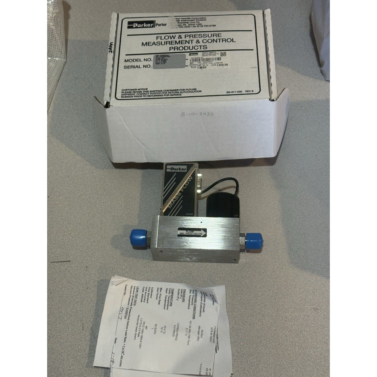 Porter Mass Flow Controller Type 202-DKE8VDHS Ready To Use Calib Certification