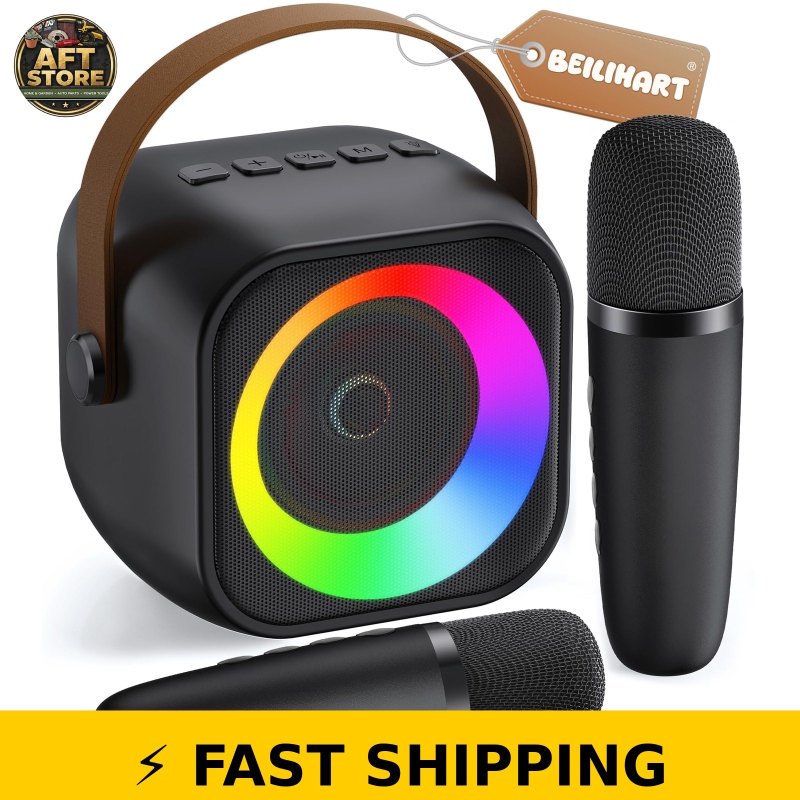 BEILIHART Mini Karaoke Machine with 2 Wireless Microphones, Bluetooth