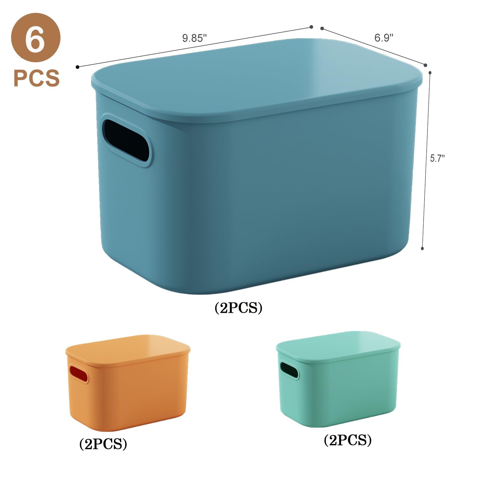 6 Pack Colorful Stackable Storage Bins with Lids, Handle, 9.85x6.9x5.7 in