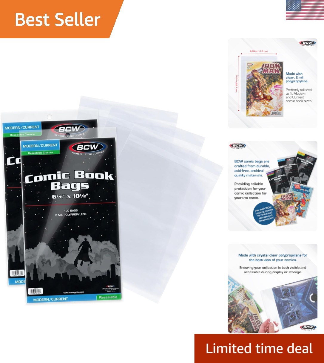 200 Count Resealable Comic Bags for Current Issues - Crystal Clear Protection