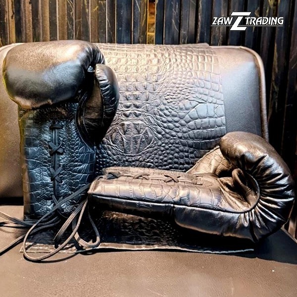 Handcrafted Crocodile-Embossed Cowhide Leather boxing gloves, punching gloves