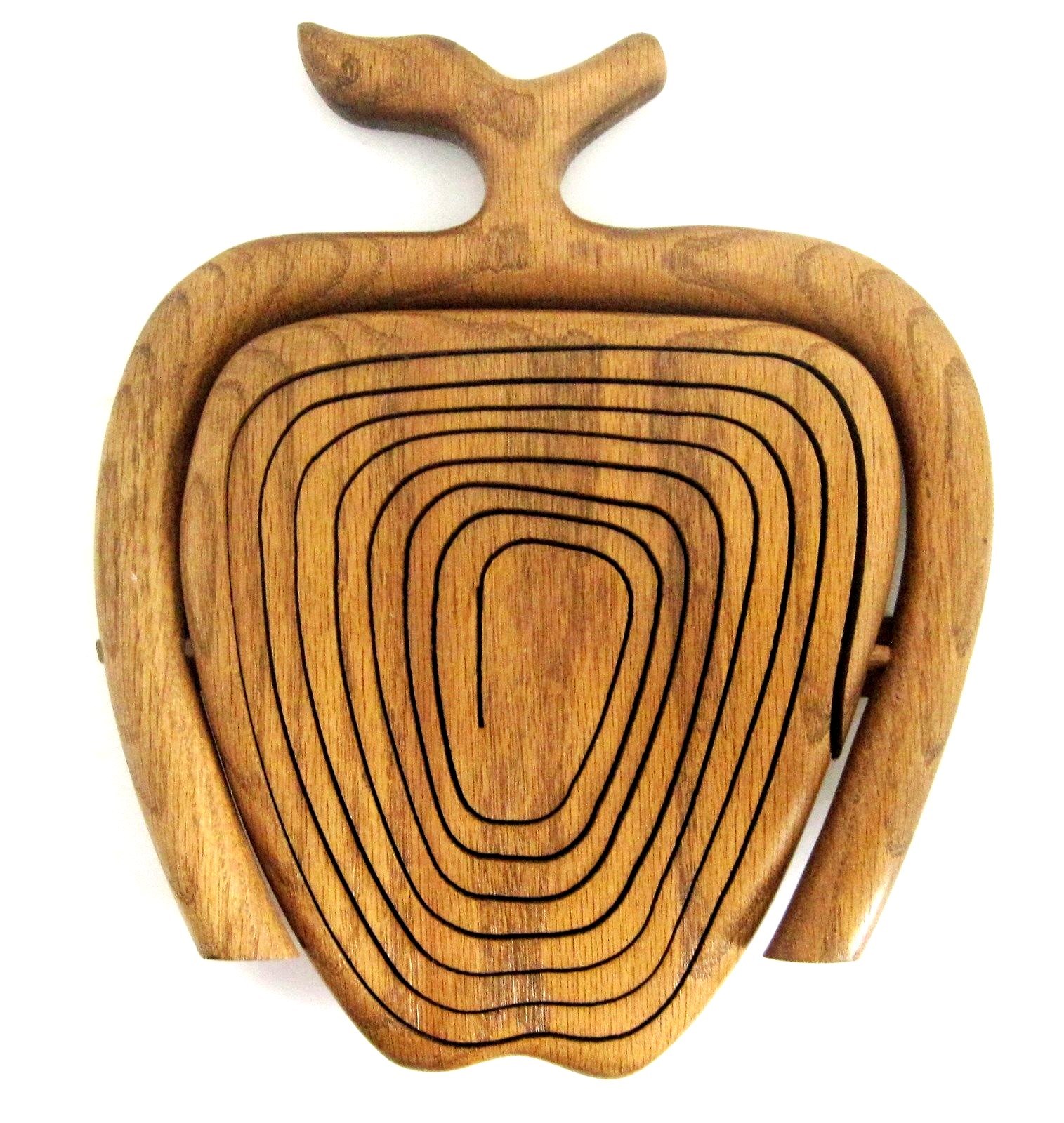 Handcrafted Collapsable Foldable Wood Apple Basket Trivet with Handle