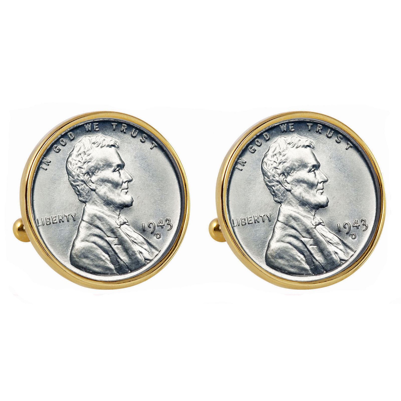 NEW American Coin Treasures 1943 Lincoln Steel Penny Bezel Coin Cuff Links 14139