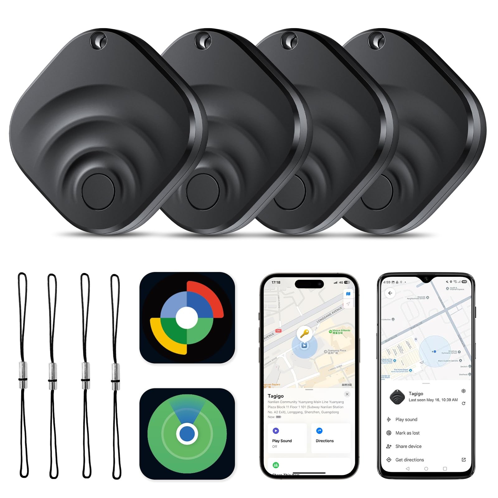 2026 Air Tracker Tags Item Locator for Android & iOS Bluetooth Glossy Black