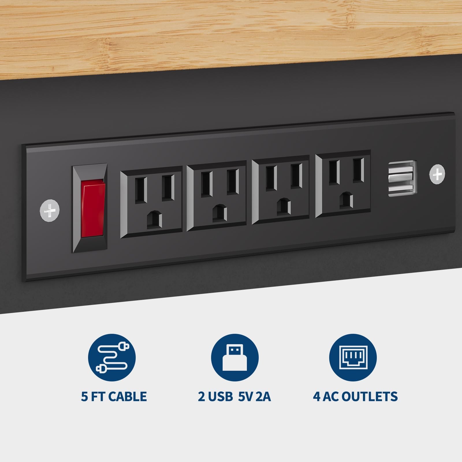 Heavy Duty 60in Workbench Adjustable Height Pegboard Table with Power Outlets