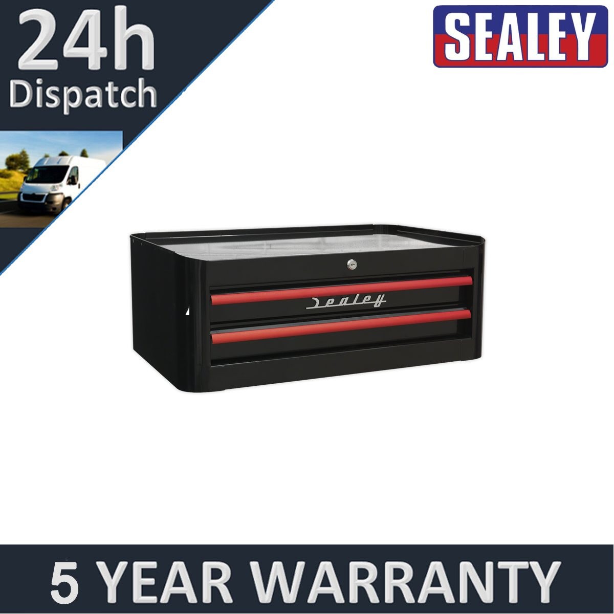 Sealey Premier� Retro Style Mid-Box Tool Chest 2 Drawer Black Red AP28102BR