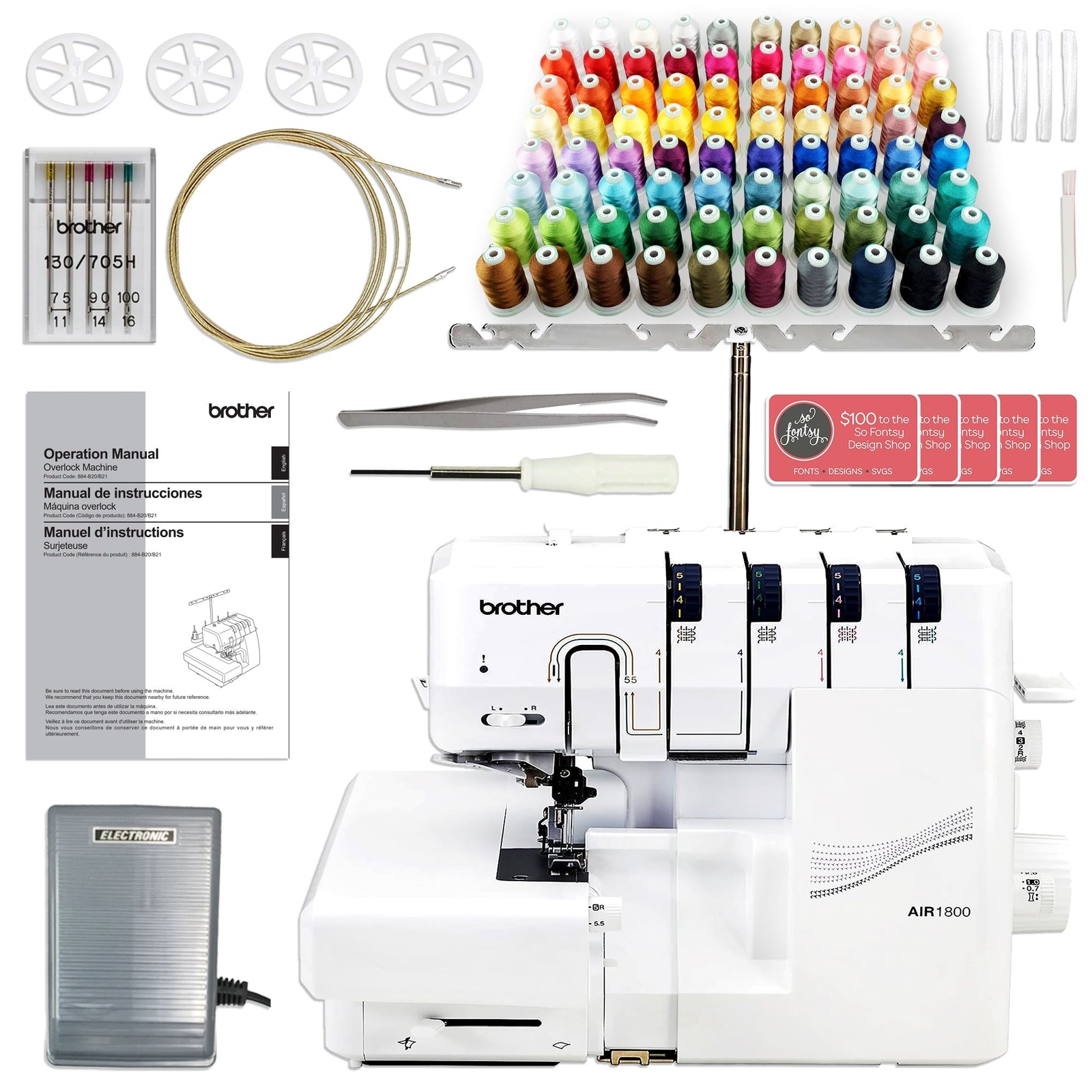 Brother Air1800 Air Serger with Jet-Air Threading & 80 Spool Thread Kit