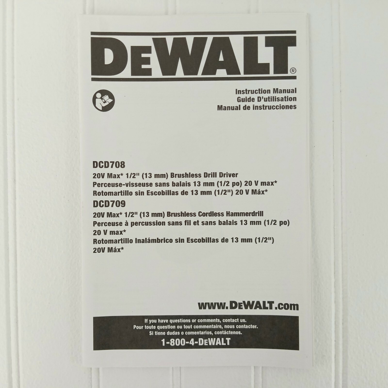 DeWalt DCD708 DCD709 Instruction Manual Only Brushless Drill Driver Hammerdrill