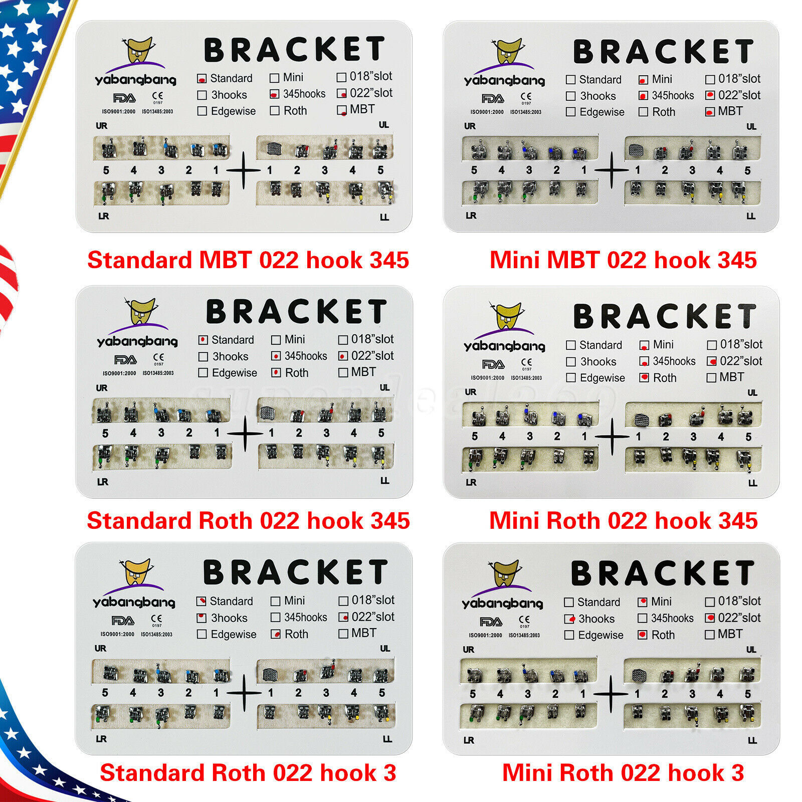 Dental Orthodontic Brackets Braces Metal Mini/Standard Roth/MBT Slot.022 345Hook